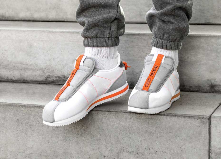 nike cortez house shoes on feet