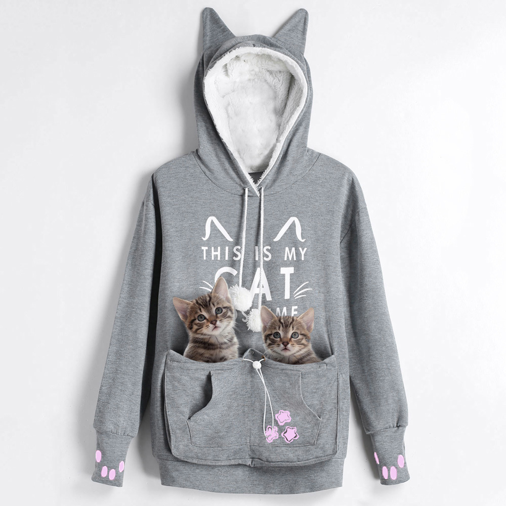 Donna Felpa con Cappuccio Elegante Autunno Invernale Ragazza Felpe Top Warm Gatti Cani Animali Orecchie di Gatto Grande con Tasca Pullover Maniche Lunghe Moda Casual Caldo Morbidi Maglia