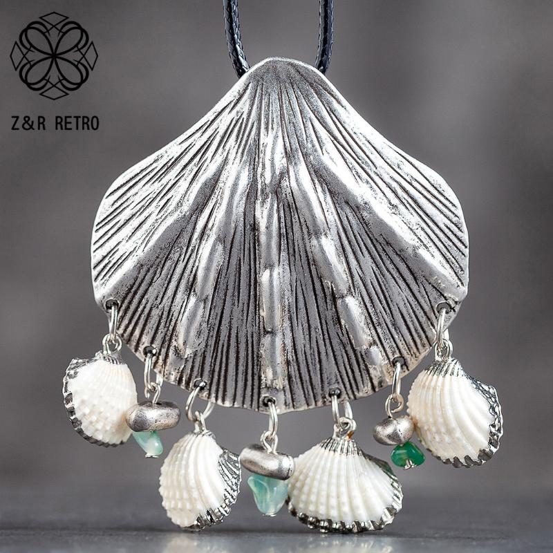 

Pendant Necklaces Vintage Silver Conch Long & Pendants Bohemian Women's Jewelry Chain Necklace Female Suspension Decoration Accessories