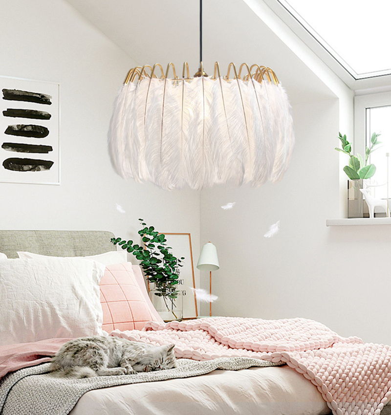 

Nordic Feather Chandelier Damsel Heart INS Lamp Pendant lamp Suspension Light
