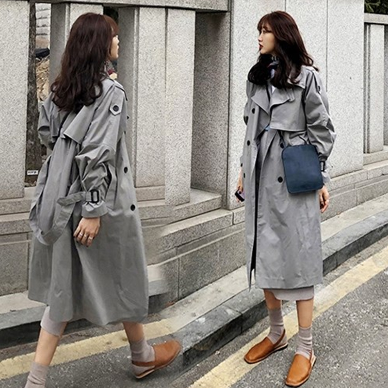 

Fashion Fall Winter 2020 casual cotton trench coat with sashes oversize vintage long coats overcoats, Gray
