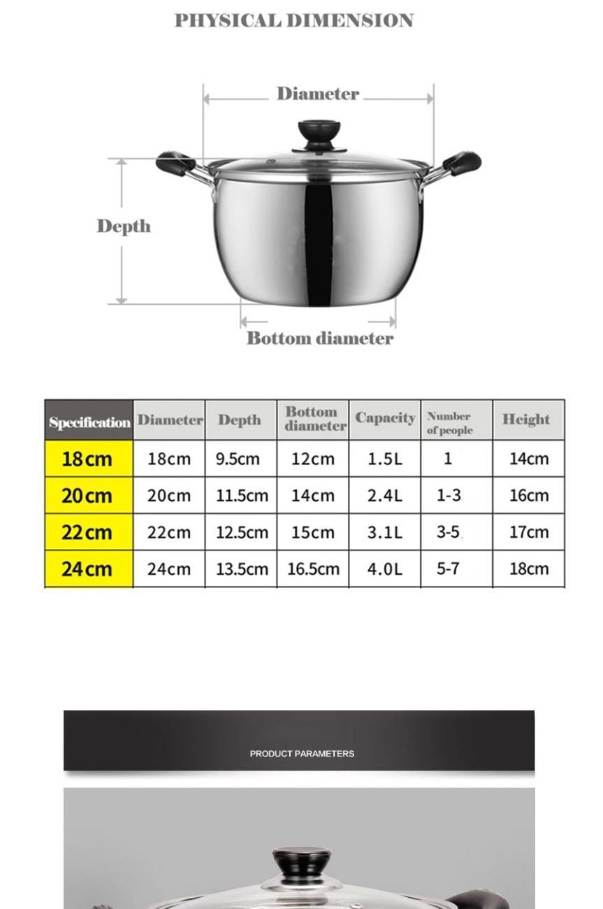 Stainless Steel Pot 1.5L 4L Double Bottom Soup Pot Cooking