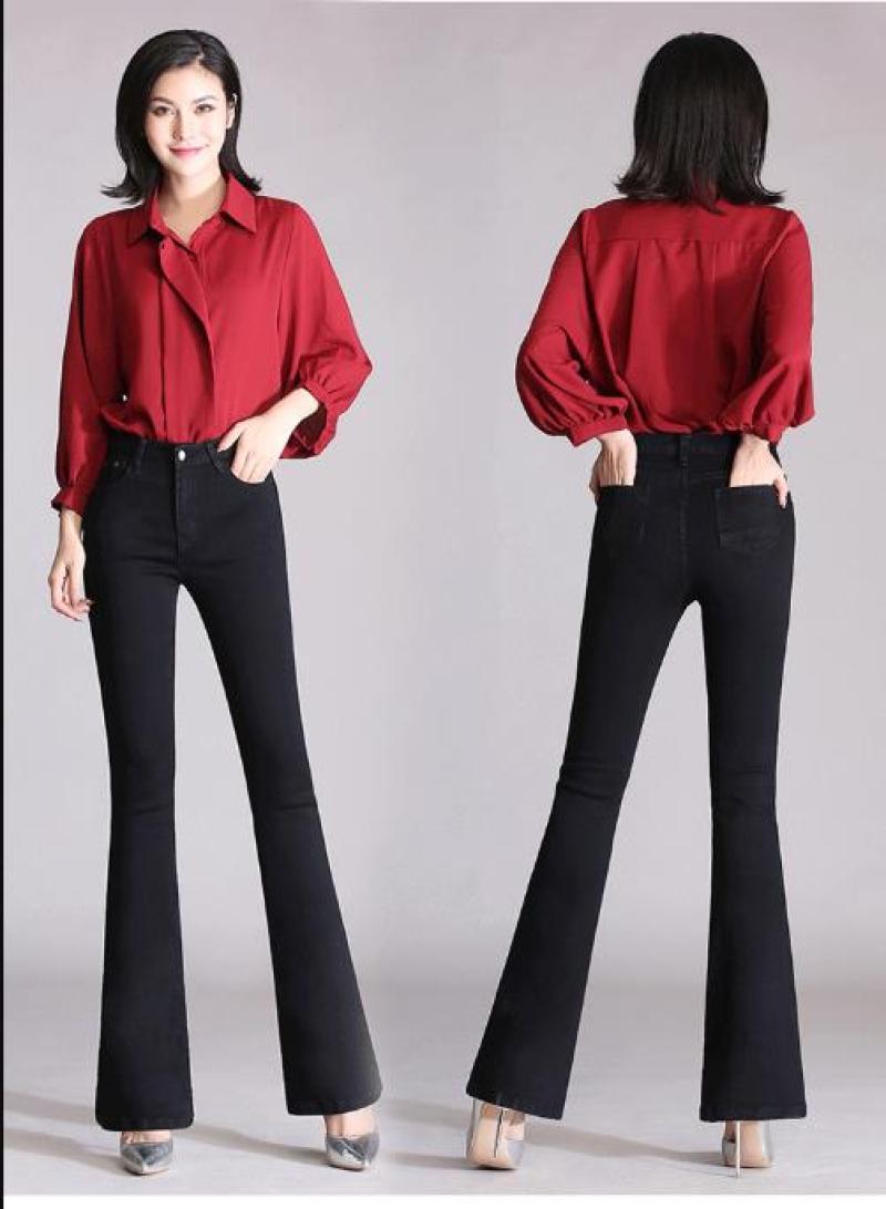 

Black Han Edition Show Thin Age Season Flares Chic Elastic Wide-Legged Pants