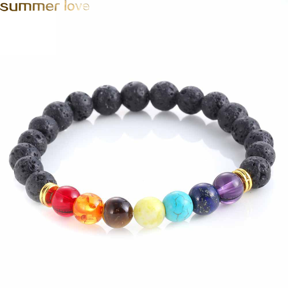 

Fashion 7 Chakra Bracelet Lava Volcanic Stone Bead Bracelets Natural Stone Yoga Bracelet Healing Prayer Balance Buddha Beads Bracelets
