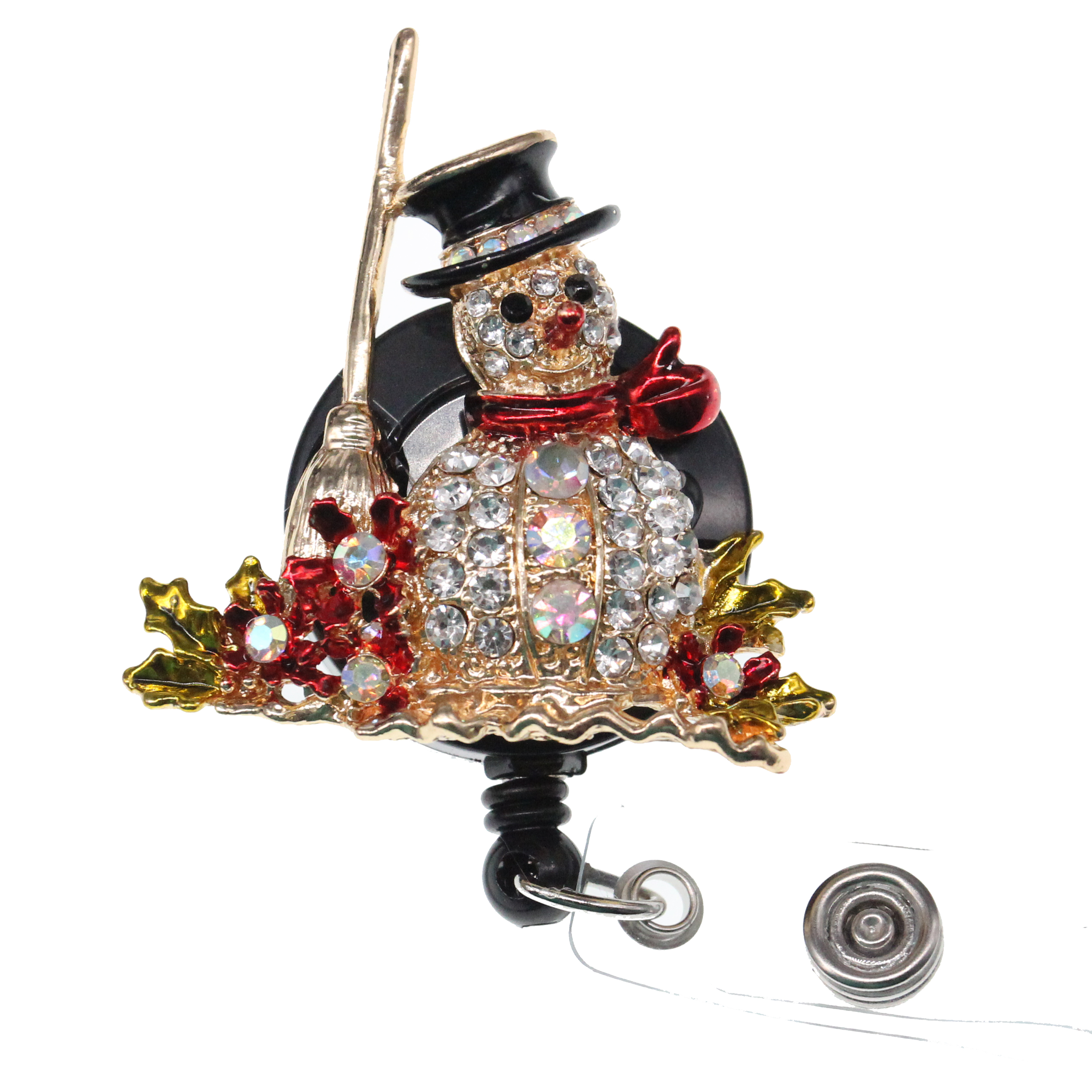 10PCS/ Custom Key Rings Bling Bling Crystal Rhinestone Snowman Shape Nurse Christmas Retractable ID Name Badge Reel Holder Medical Gift-image-515754337