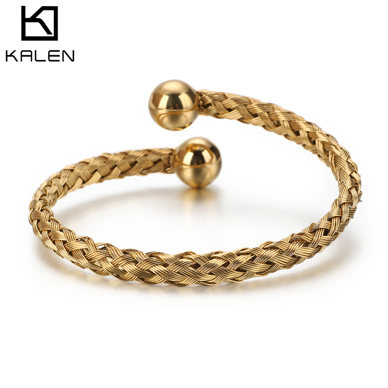 

Cuff Metal Stainless Steel Bracelets Bangle For Men Classic Weaving Double Ball Male Fashion Esposas Jewelry