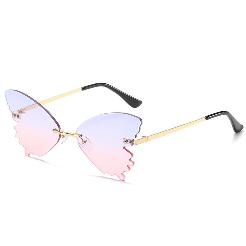 

2020 new fashion designer butterfly shape Sunglasses Women Rimless Sun Glasses Eyewear Luxury Trending Narrow slim Sunglasses Streetwear