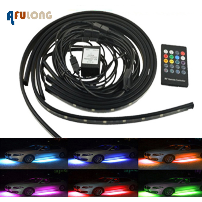

4pcs Car Underglow Flexible Strip LED Remote /APP Control RGB Decorative Atmosphere Lamp Underglow Underbody System Neon Light