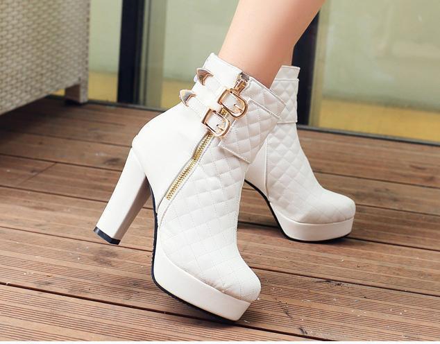 Sexy2019 Chic Women Boots Grid Design Platform Shoes Metal