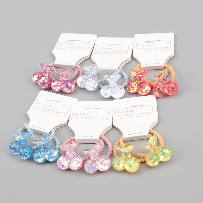 

2PCS New Princess Cute Sequin Crystal Cherry Headwear Kids Elastic Hair Bands Children Ropes Girls Accessories Baby Headdress, A24