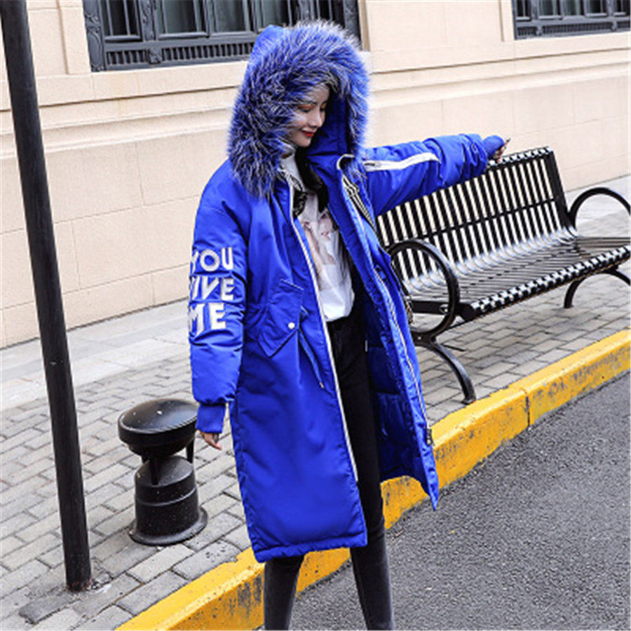 

XXXL New Korean version of the long section down cotton pad large size loose thin embroidery hooded cotton coat jacket women, Black