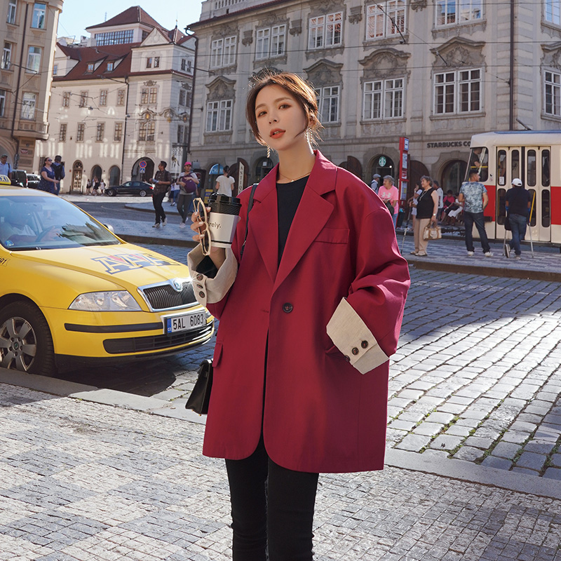 

Loose Casual Ladies Blazer Solid Red Long Sleeve Stylish Suit Jacket Abrigos Mujer Korean Women Blazer Spring Large Size MM60NXZ