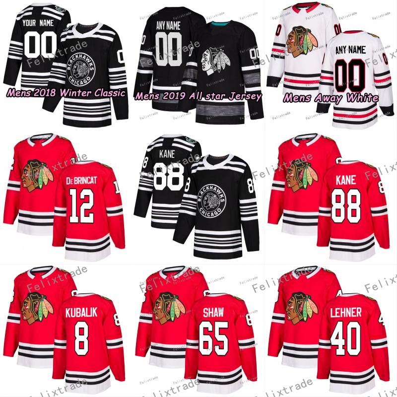 

Chicago Blackhawks Patrick Kane Jonathan Toews Andrew Shaw Kirby Dach Alex DeBrincat Erik Gustafsson Robin Lehner Dominik Kubalik Jersey, Youth 2019 winter classic