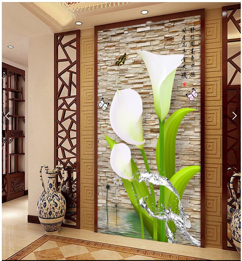 

3d wallpaper custom photo Vintage brick wall lily flower porch background room home decor 3d wall muals wallpaper for walls 3 d, Non-woven