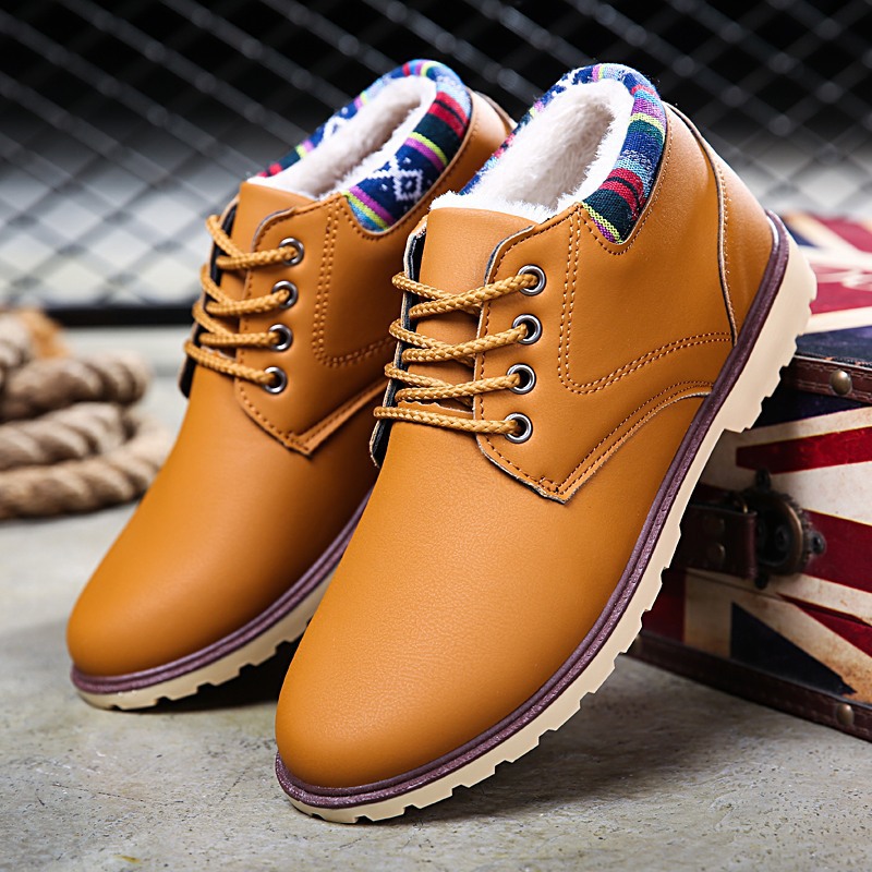 

Mens Snow Boots Newest High Top Plus Velvet Warm Mens Winter Boots Youth Thickening Wild Warm Boots, Khaki