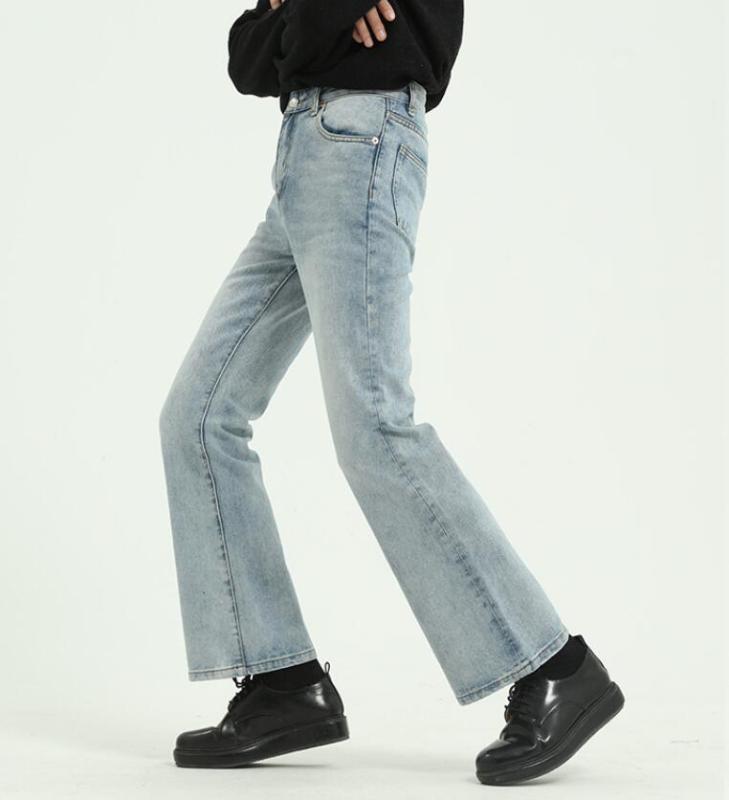 

Men High Street Hip Hop Casual Small Flare Jeans 2020 Male Japan Korea Style Vintage Denim Trousers Pant Man w865, Gray black
