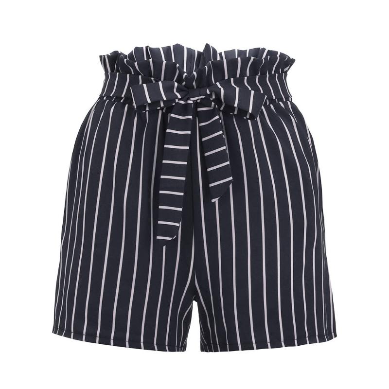 

FREE OSTRICH Women's fashion personality stripe with pocket high waist tie high elasticity comfortable casual wash loose shorts, Black