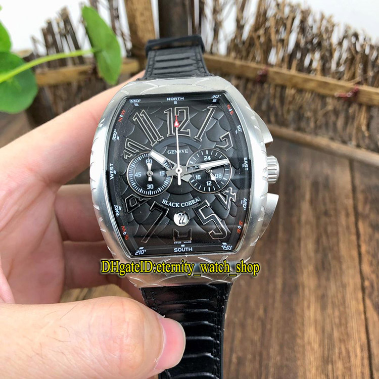 

NEW SARATOGE V 45 SC DT COBRA Black Snake pattern Dial Japan VK Quartz Chronograph Movement Mens Watch Silvery Case Leather Strap Watche, Box