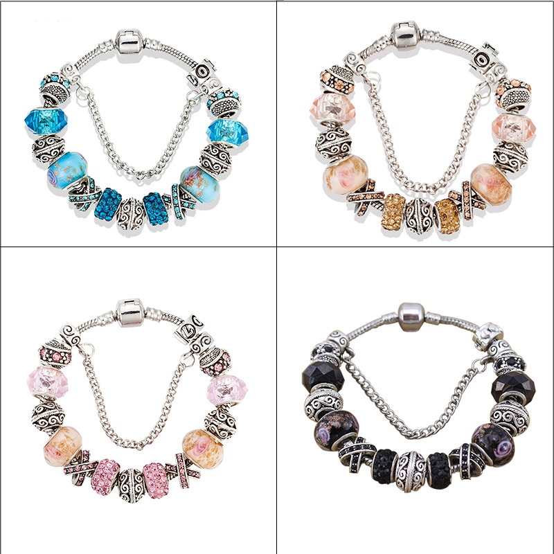 

Classic Charm Crystal Beaded Bracelet Luxury Designer Silver Plated Suitable for Pandora High Quality DIY Beaded Bracelet Women Holiday Gift
