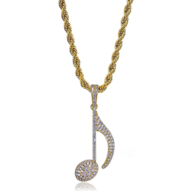 

OMYFUN Factory Sell Musical Necklace Hiphop Men Jewelry CZ Iced Out Personalized Pendants & Necklaces Gold Color Accessory