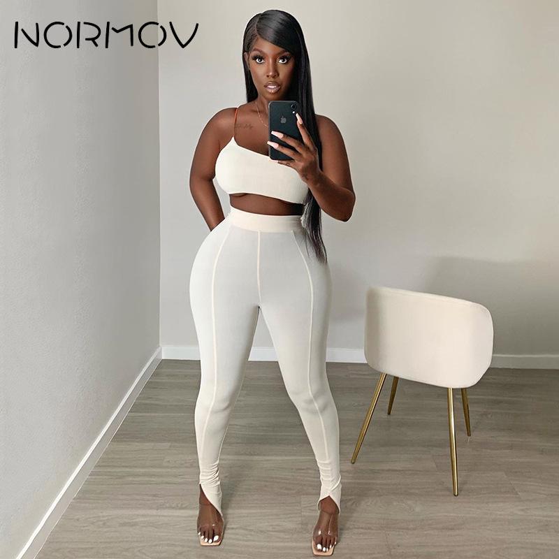 

NORMOV Sexy Sports Set Gym 2 Piece Suit High Waist Pants And Tops Yoga Set Women Fitness Clothing Sportswear Workout, As pic