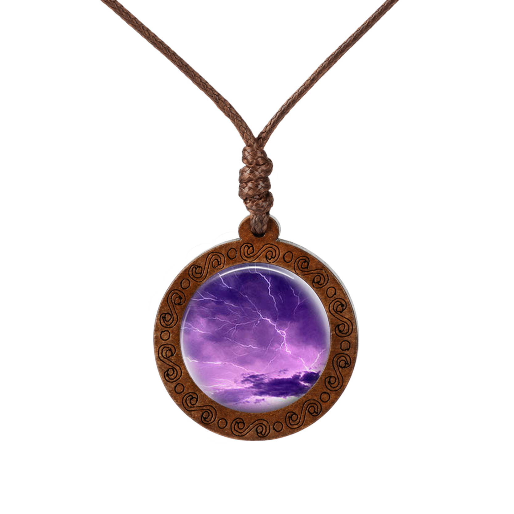 

Thunder Zipper Wood Necklace Natural Pendant Glass Cabochon Rope Chain Vintage Statement Necklaces Fashion Women Jewelry Gift