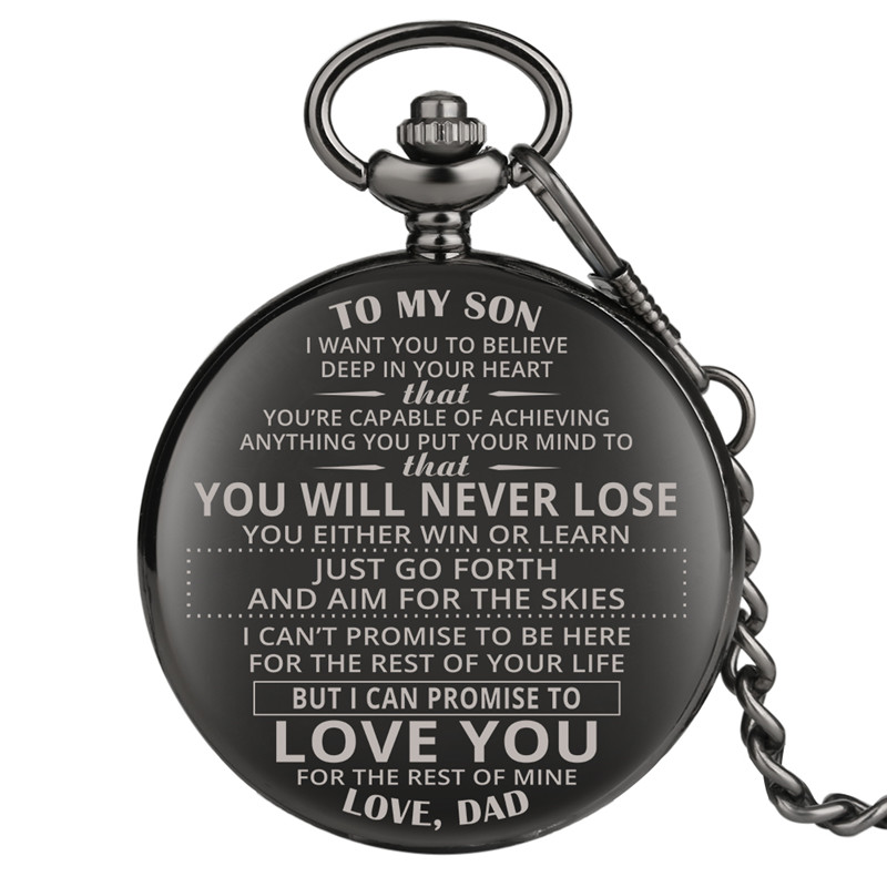 

Creative Personalized Design Pocket Watch TO MY Son Dad Husband Men's Quartz Analog Watches Pendant Chain Xmas Gift to Man reloj de bolsillo, Black