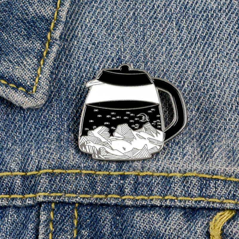 

Coffee Pot Brooch Pins Denim Clothes Bag Buckle Button Badge Gothic Punk Jewelry Gift For Friends