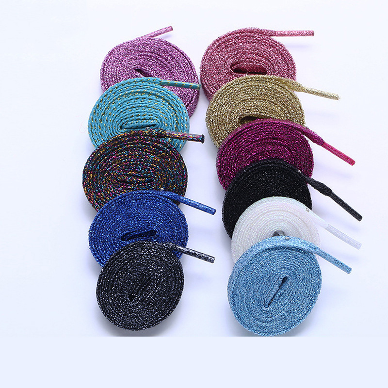 

Sneakers glitter gold silk laces waist rope clothing accessories color flat laces Adult Children's shoelace