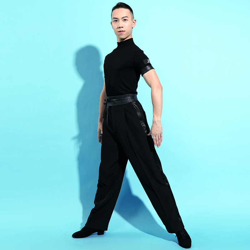 

2018 New Men Wear For Latin Dance Tops Ballroom Cha Cha Rumba Jive Short Sleeve Latina Practice Shirt Not Including Pants, Black