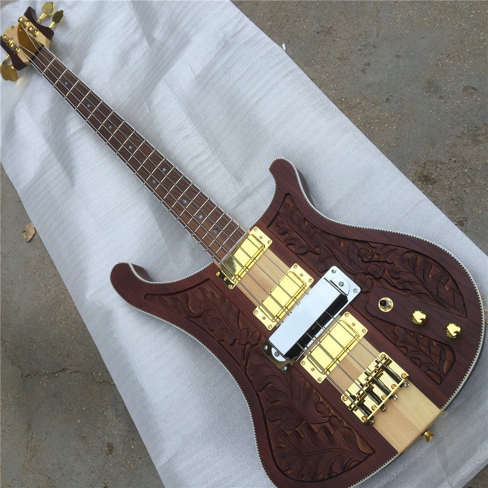 

Free Shipping RIC 4003 Bastard LK Lemmy Kilmister Limited Edition Natural Walnut Hand-carved Electric Bass Guitar Neck Through Body guitars