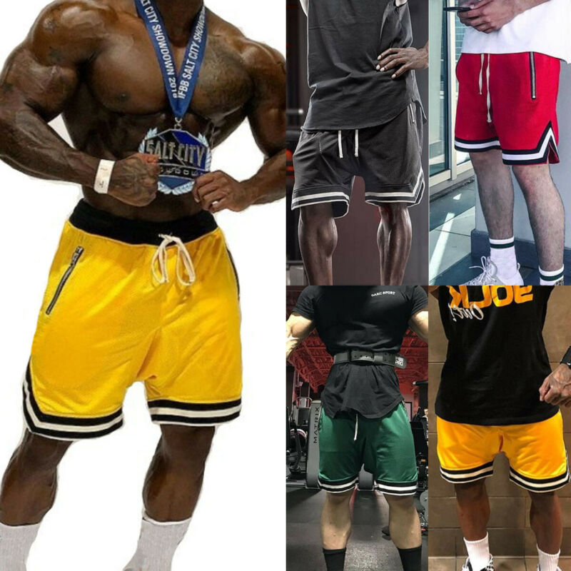 

Fashion Men's Breathable Mesh Shorts Sports Casual Fast Drying Solid Gym Training Bodybuilding Short Pants, Black