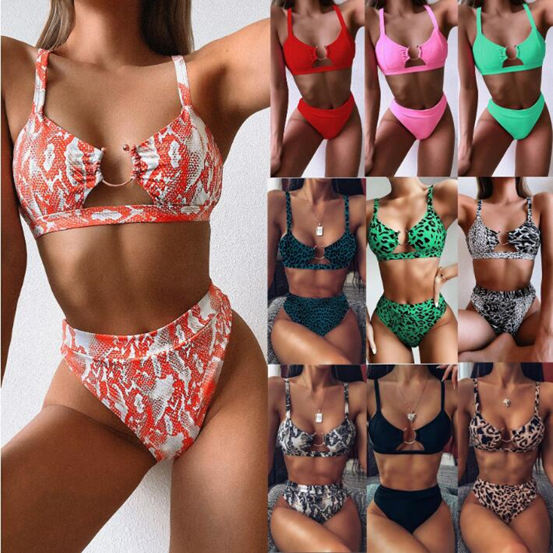 

2020 hot High Waist Bikini push up Eleven colors Swimwear Women Padded Stroj kapielowy Bathing mujer banador tankini Badpak, Rose red
