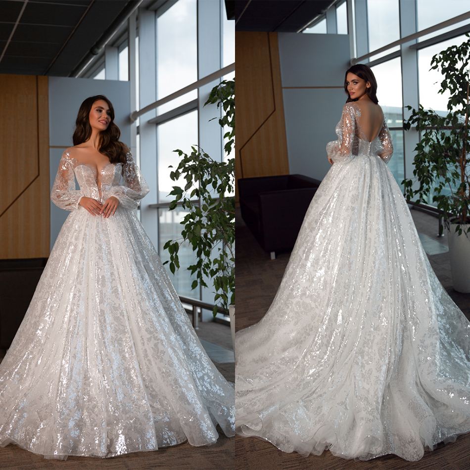 

Oksana Mukha Wedding Dresses V Neck Long Sleeves Backless Sweep Train Beach Bridal Gowns Custom Made Lace Sequins A Line Wedding Dress, Red