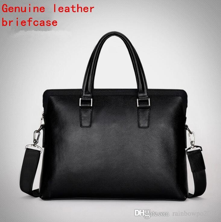 

Factory wholesale men bag layer cowhide pure color fashion handbag Korean leather business briefcase soft leathers capacity handbags, Black