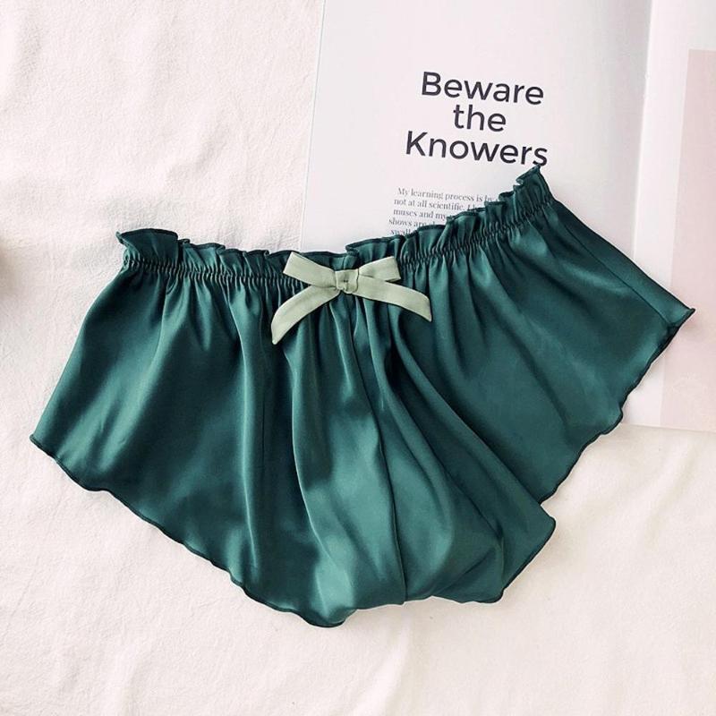

Pajamas Shorts PLUS SIZE Solid Silk Satin bow Pajamas Underwear -XXXL pantalon de pijama suelto mujer W#, Green