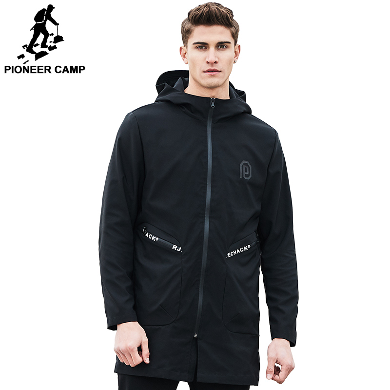 

Pioneer Camp 2018 New Spring long jacket coat men brand clothing fashion windbreak jacket male top quality overcoat AJK707004, Ajk707004 black