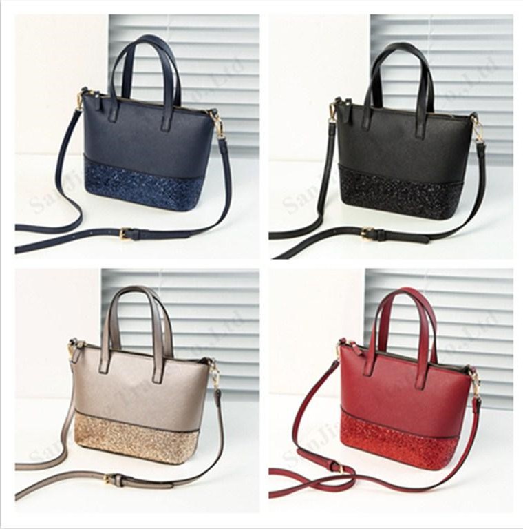 

Women Handbags Giltter Stars Shopping Bag PU Leather Female's Fashion Belt Shoulder Bag Duffle Bags Waterproof Messenger Bags C111307, Black