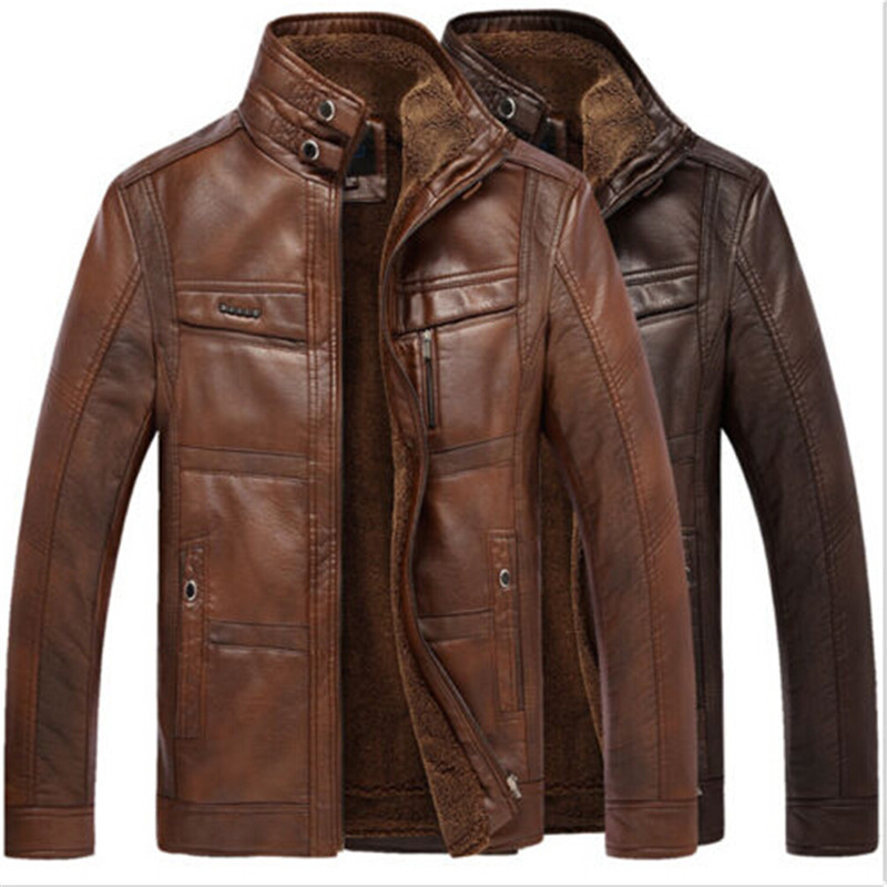 

winter men's warm Genuine Leather fur lining jacket coat outwear trench padded
