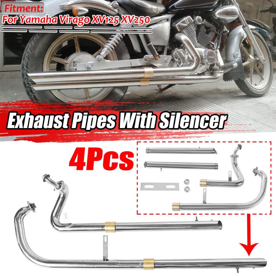 

Stainless Steel Motorcycle Muffler Exhaust Pipes Full Exhaust System + Silencers For Virago XV 125 XV 250