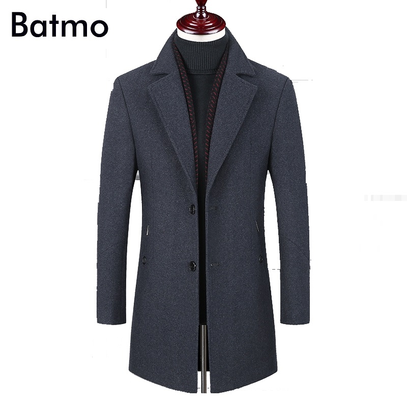 

BATMO 2019 new arrival winter high quality wool thicked trench coat men,men's gray wool jackets ,plus-size -6XL,1828, Black