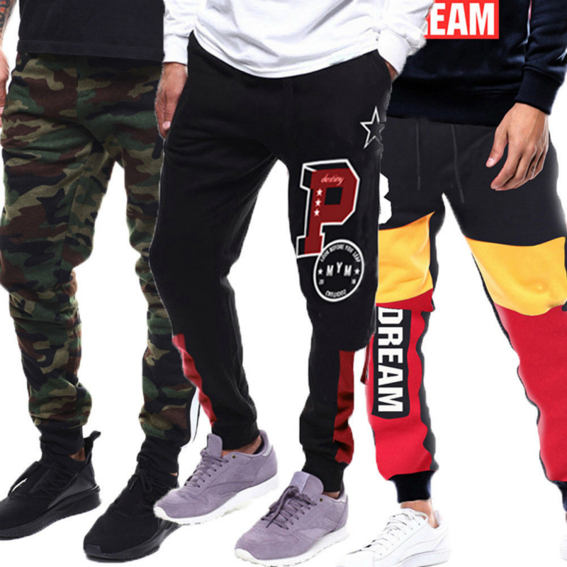 

2019 Men Gyms Long pants Mid Cotton Men's Sporting workout fitness Pants casual Fashion sweatpants jogger pant skinny trousers, Black