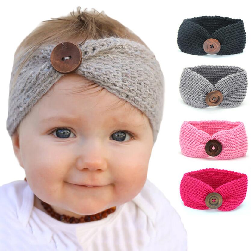 

Baby Girl Buttons Headband Kids Wool Knitted Headbands Toddler Winter Warmer Headwrap Button Turban Newborn Bandage Fabric Haarband DHL, Yellow