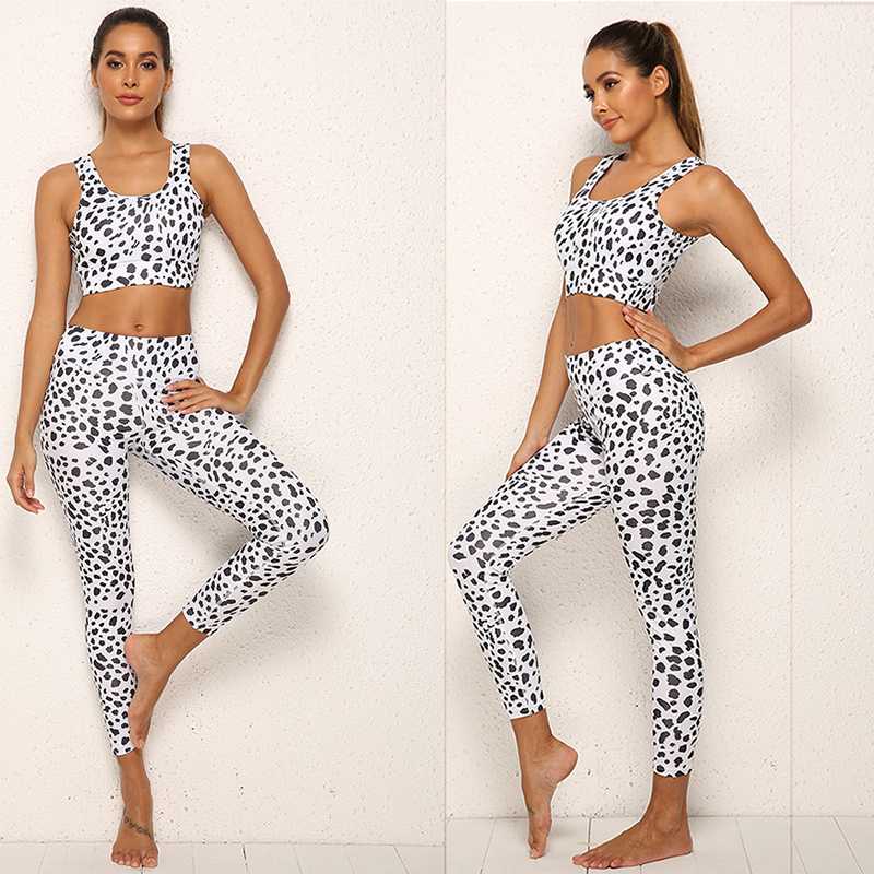 

Zhangyunuo Gym Dalmatian Print Yoga Sets 2 Piece Set Women Active Clothing Sports Gym Fitness Workout Running Wear, White