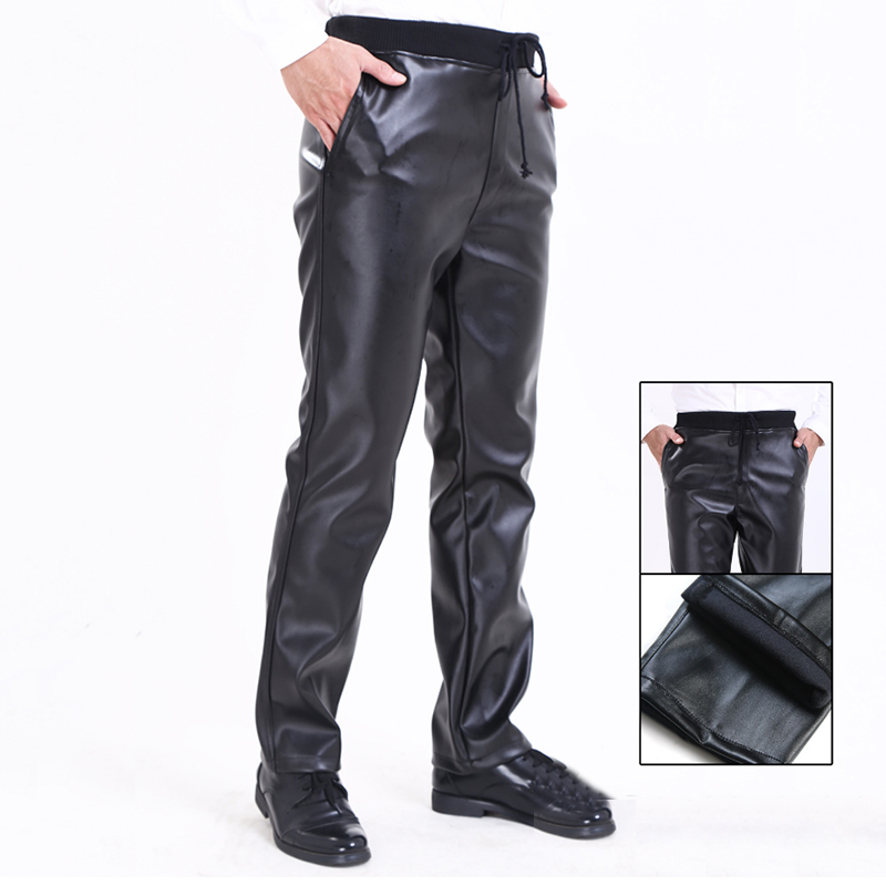 

Men's Leather Pants Mid Pants Men's Pocket Casual Straight Elastic Band Regular Long S-5XL, 903