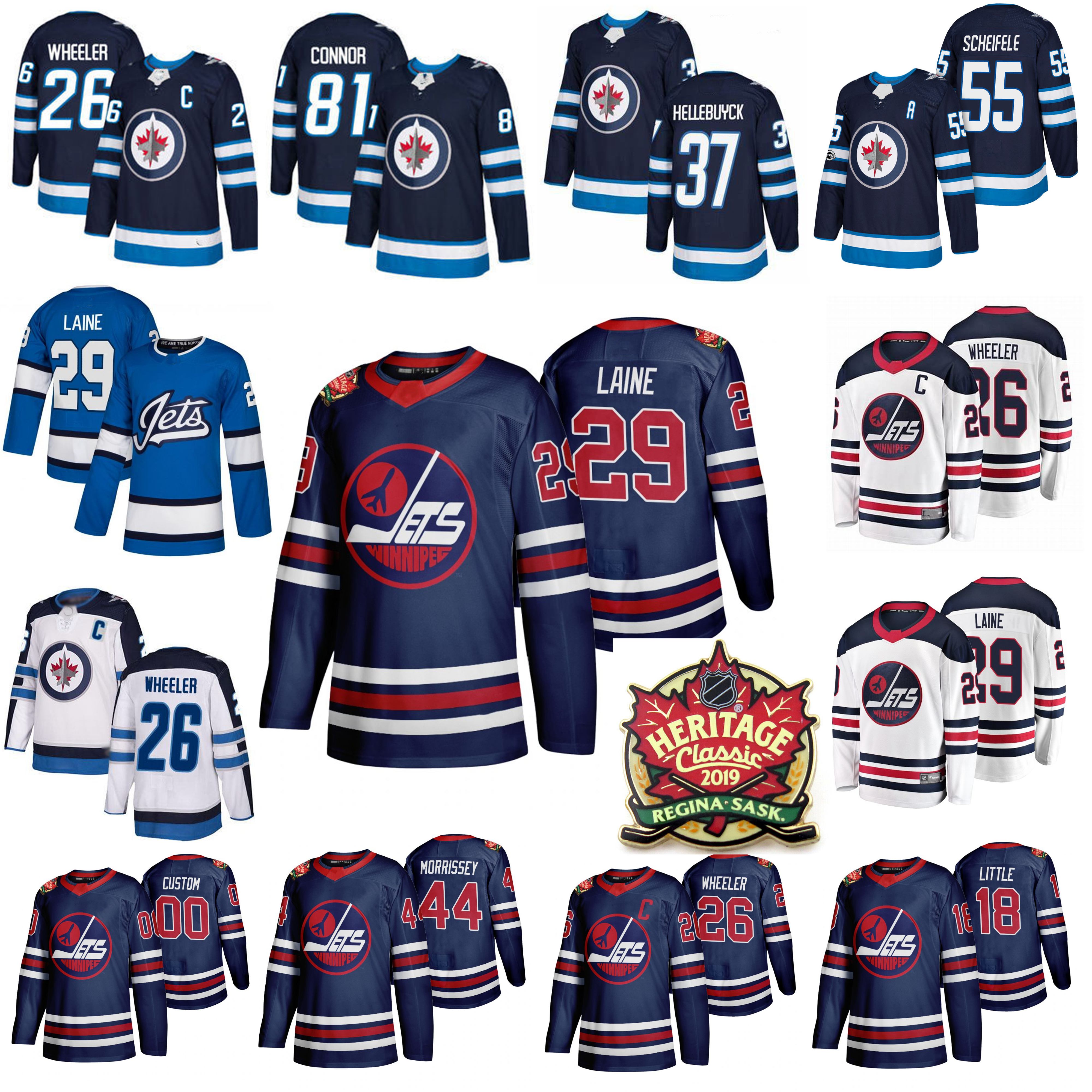 

2019 Winnipeg Jets Heritage Classic Jerseys Mens 29 Patrik Laine Jersey 81 Kyle Connor 33 Dustin Byfuglien Ice Hockey Jersey Stitched Womens, Mens navy home