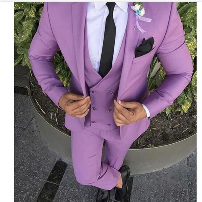 

Latest Coat Pant Design Purple Men Suit Slim Fit Groom Tuxedo 3 Piece Terno Masculino Custom Wedding Suits Prom Blazer, Black
