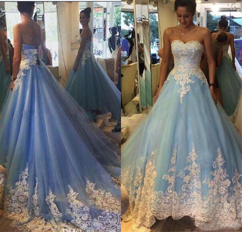 Colorful Wedding Dress Sexy Bridal Gowns Sleeveless Plus Size Dress for Custom Made Light Sky Blue Wedding Dresses A Line Lace Applique-image-514561045