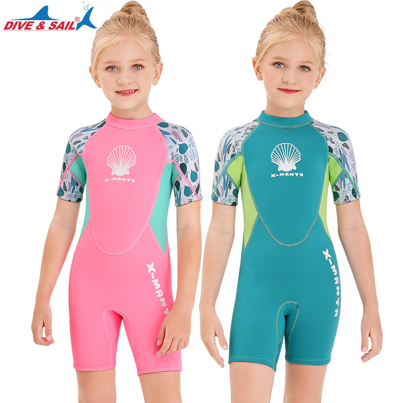 

Swimming Jumpsuit Scuba Dive Swimwear Girls 2.5mm Neoprene Youth Kids Wetsuit Shorty Surfing Suit Short Sleeve Diving Snorkeling