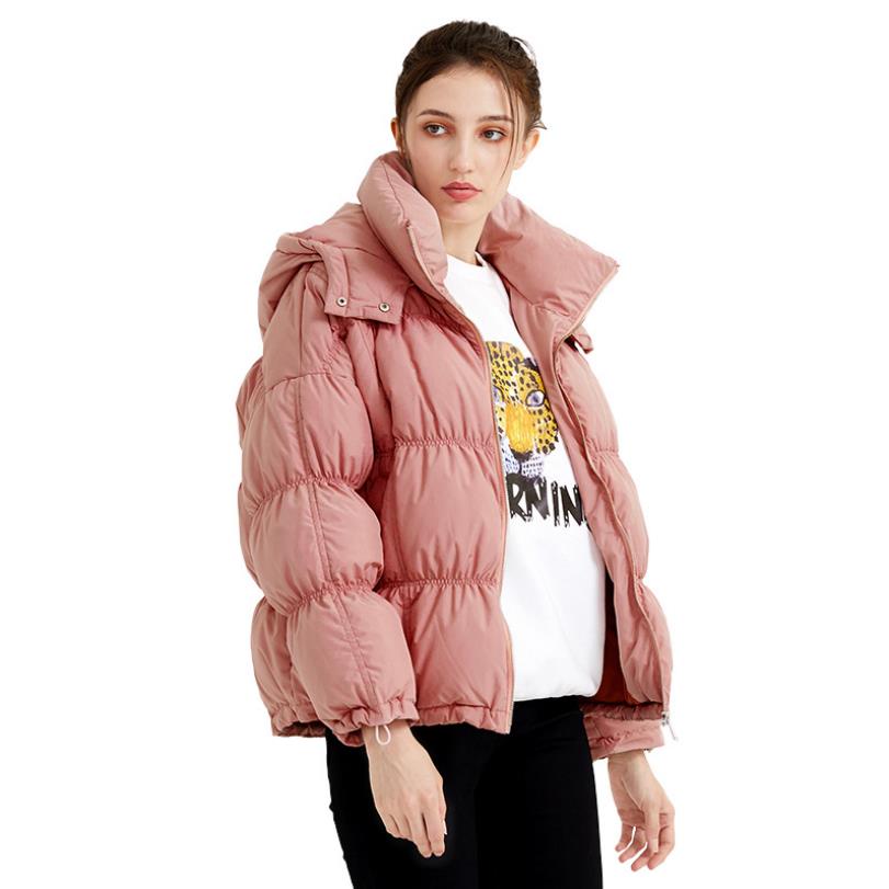 

Winter new bread style warm down coats female original design stitching was thin stand collar hooded down jacket F78, Beige